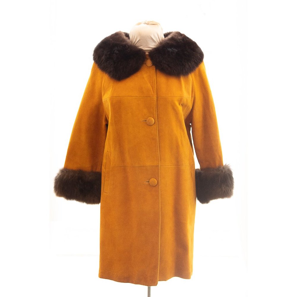 Mustard Suede and Fur Trimmed Ladies Overcoat